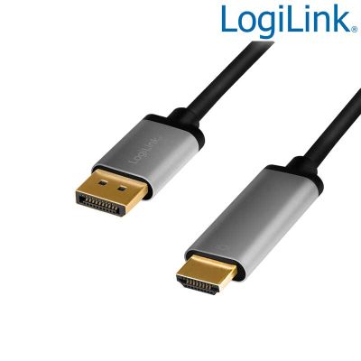 2m Cable Displayport  1.2 a HDMI 2.0, 4K@60Hz Negro/Gris Logilink CDA0107