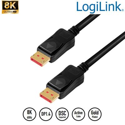 10m Cable DisplayPort 1.4 (8K/ 60Hz) Amplificado, Negro LogiLink CDV0100