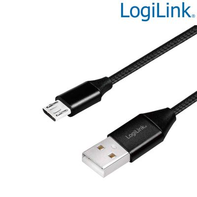 0,30m Cable USB 2.0 A Macho a Micro B Macho, Carcasa de metal, Negro  Logilink CU0143