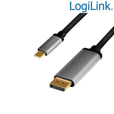 1.8m Cable USB 3.2 (Gen 1) Tipo C Macho a DisplayPort  Macho 4K/60Hz, Negro/Gris LogiLink CUA0100