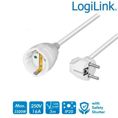 5m Cable Alargo Alimentación Schuko, Blanco LogiLink LPS106