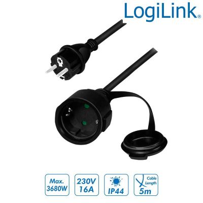 5m Cable Alargo Alimentación Schuko, Negro Logilink LPS102