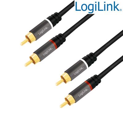 1.5m Cable Audio Stereo  2 RCA Macho - 2 RCA Macho, Metal Logilink CA1203