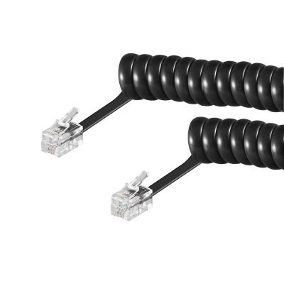 2m Cable de teléfono RJ10 Macho-Macho Rizado Negro