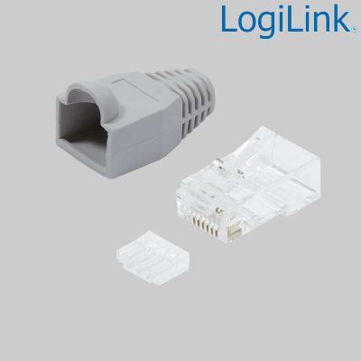 100 Conectores RJ45 Macho UTP Cat6, Capuchón Gris, Guia LogiLink MP0023