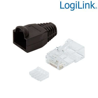 100 Conector RJ45 Macho UTP Cat6, Capuchón Negro, Guia LogiLink MP0024