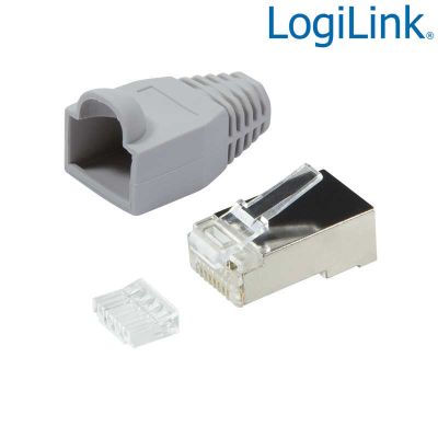 100 Conectores RJ45 Macho FTP Cat6, Capuchón Gris, Guia LogiLink MP0021