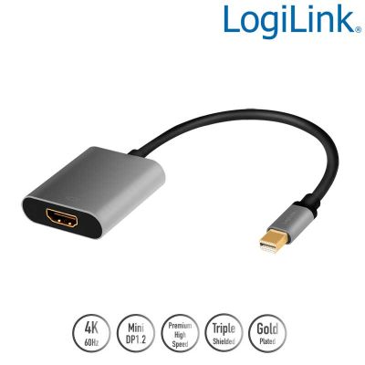 Cable Conversor Mini DisplayPort  Macho-HDMI Hembra, 4K/60Hz, Negro/Gris LogiLink CDA0110