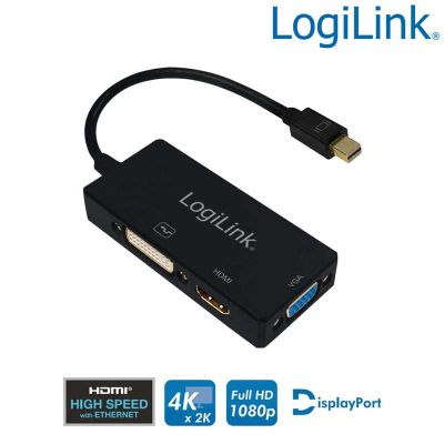 Cable Adapt Mini DisplayPort 1.2 Macho a HDMI-DVI-VGA Hembra LogiLink CV0110