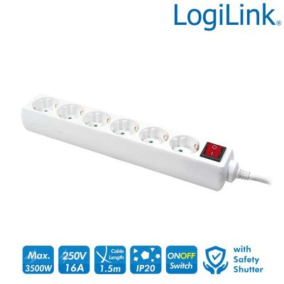 Regleta de alimentación de 6 tomas con Interruptor Blanco LogiLink LPS202