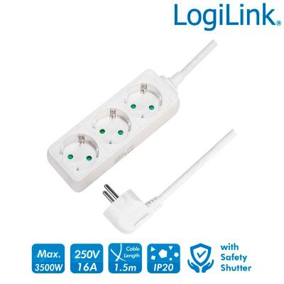 Regleta de alimentación de 3 tomas Sin Interruptor, Blanco LogiLink LPS205