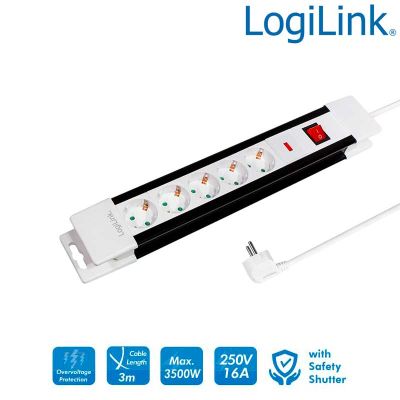 Regleta de alimentación de 5 tomas con protección contra sobretensión LogiLink LPS211
