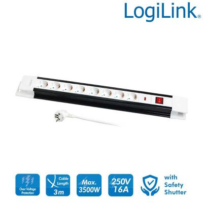 Regleta de alimentación de 8 tomas con protección contra sobretensión LogiLink LPS207