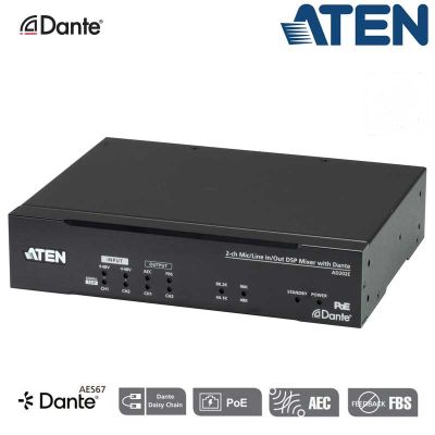 Procesador de audio de entrada/salida de micrófono/línea de 2 canales con DSP y Dante Aten AD202E