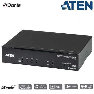 Preamplificador Mic/Line de 4 canales con DSP y salida Dante Aten AD400E