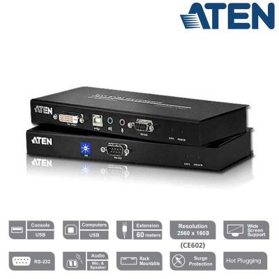 Extensor KVM USB-DVI con Audio y RS-232 (60m) Aten CE600