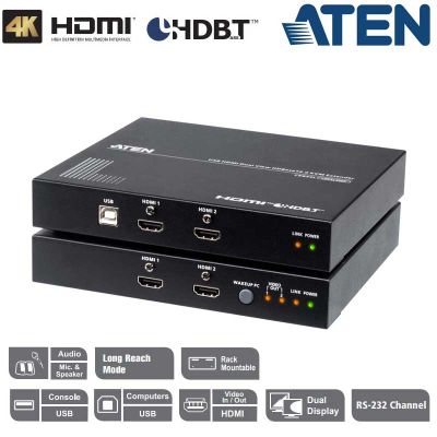 Extensor KVM USB HDMI doble pantalla HDBaseT™ 2.0 (4K a 100 m para single view) Aten CE824