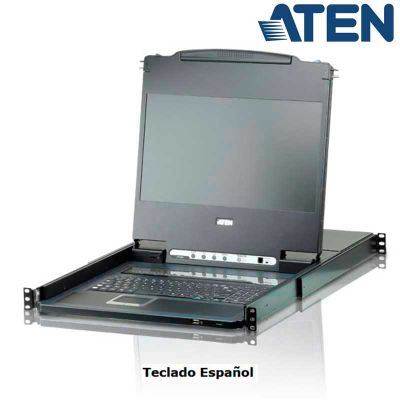 KVM LCD DVI 17.3'' de 8 puertos con un solo raíl para Rack 19'' Teclado Español Aten CL6708MW