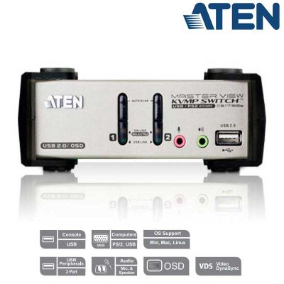 KVM de 2 Puertos USB PS/2 VGA con Audio Aten CS1732B