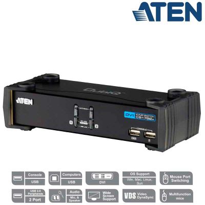 KVM de 2 Puertos USB DVI Single Link con Audio y Hub USB 2.0 Aten CS1762A