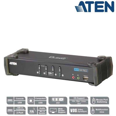 KVM de 4 Puertos USB DVI  Single Link con Audio y Hub USB 2.0 Aten CS1764A