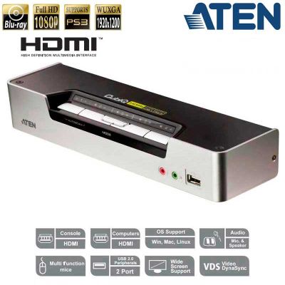 KVM de 4 Puertos USB HDMI con Audio y Hub USB 2.0 Aten CS1794