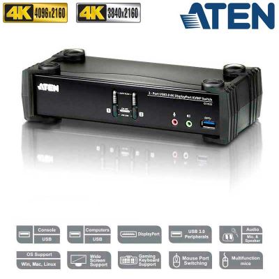 KVM de 2 Puertos USB 3.0 DisplayPort 1.2, 4K con Audio Aten CS1922
