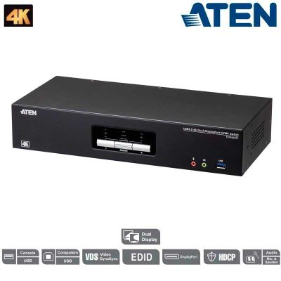 KVM de 2 Puertos USB 3.0 DisplayPort 1.2, 4K doble Pantalla con Audio para ATC Aten CS1942ATC