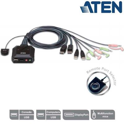 KVM de 2 Puertos USB Display Port  con Audio Aten CS22DP