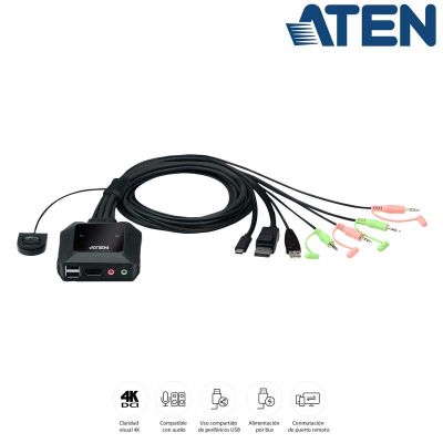 KVM Híbrido de 2 Puertos (1 USB/Display Port y 1 USB C) Aten CS52DP