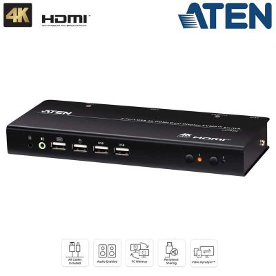 KVM de 2 Puertos USB 2.0 HDMI 4K doble pantalla (cables incluidos), KVMP™ Aten CS742H