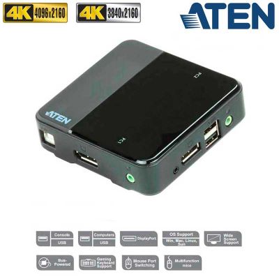 KVM de 2 Puertos USB DisplayPort 4K Aten CS782DP