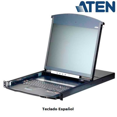 KVM Cat 5e/6 LCD 19'' de 16 Puertos, Sobre IP de 2 buses, Dual Rail, para Rack 19'' Aten KL1116VN