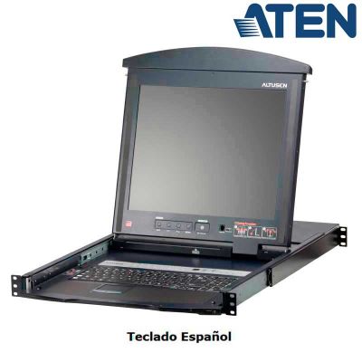 KVM Cat 5e/6 LCD 17'' de 16 Puertos, Dual Rail, para Rack 19''Teclado Español Aten KL1516AM