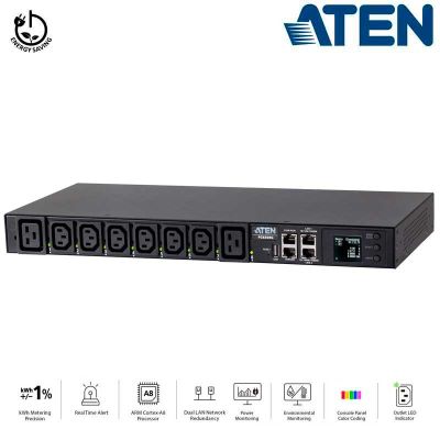 PDU eco conmutada y medida 1U de 8 Tomas 6  C13 y 2 C19, 32A Aten PG8308G
