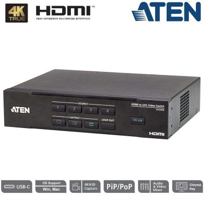 Conmutador de vídeo HDMI a USB de 4 entradas CAMLIVE™ PRO 4K Aten UC3430