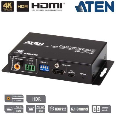 Repetidor HDMI 4K real con incrustador y desincrustador de audio Aten VC882