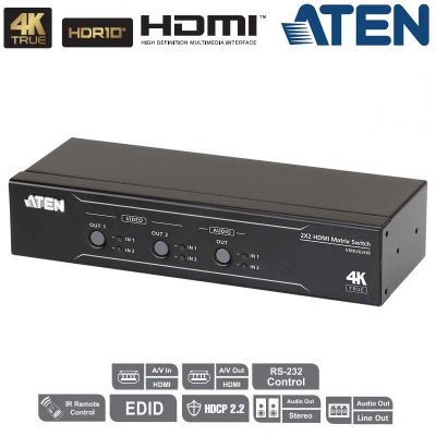 Conmutador Matricial HDMI  4K Real, 2x2 con desincrustador de audio Aten VM0202HB