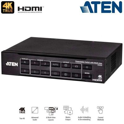 Conmutador de presentación 4 x 2 4K real HDMI , MultiView Aten VP2420