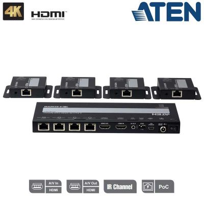 Video Splitter HDMI Cat 6 4K de 4 puertos con kit de 4 receptores Aten VS1824KIT