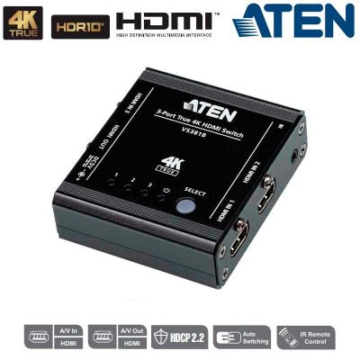 Conmutador HDMI 4K real de 3 puertos Aten VS381B