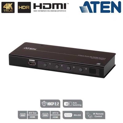 Conmutador HDMI 4K Real de 4 puertos con RS232 Aten VS481C