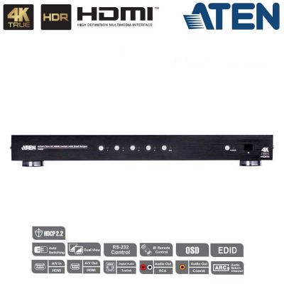 Conmutador HDMI 4K Real de 4 puertos con salida dual y RS232 Aten VS482B