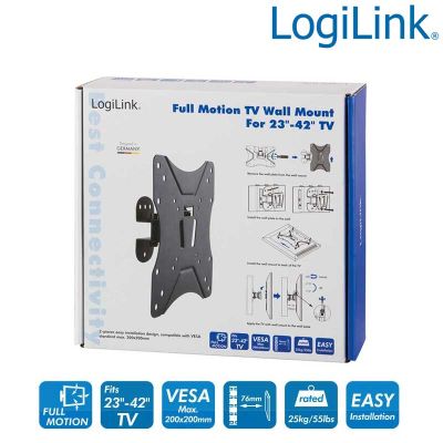 Soporte TV de Pared, inclinación -7.5º/+7.5º, Giratorio -25º/+25º, 23-42'', 25 kg LogiLink BP0006