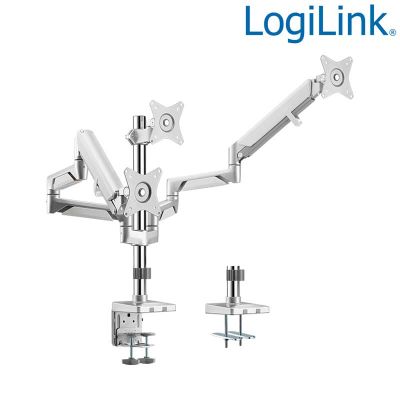 Soporte Triple de Mesa con poste,muelle de gaz para pantallas planas y curvadas de 17 a 27