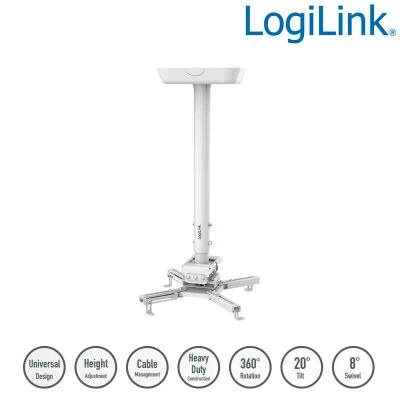 Soporte de Techo para Video Proyector, 35Kg, 595-895mm, Blanco Logilink BP0157