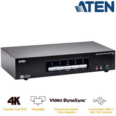 KVM de 4 Puertos USB 3.0 DisplayPort  tres pantallas Aten CS1964