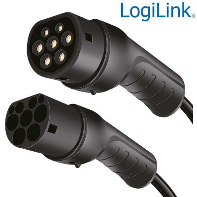5m Cable de carga para vehículos eléctricos, tipo 2, trifásico, 32A, 22kW Logilink EVC0121