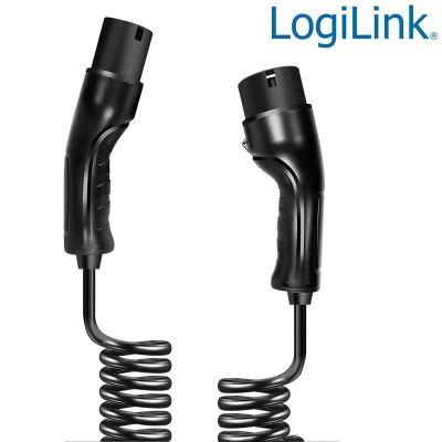 5m Cable Espiral de carga para vehículos eléctricos, tipo 2, trifásico, 16A, 11kW Logilink EVC0128