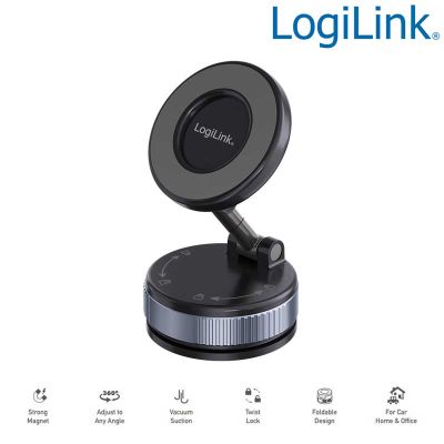 Soporte magnético para smartphone, 2 articulaciones 180°, cierre giratorio y ventosa LogiLink AA0198